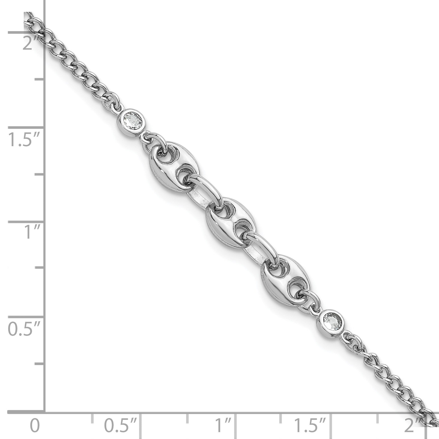 Sterling Silver Rhodium-plated Puffed Mariner Center with Side CZs 7 inch with 1 inch Extender Bracelet