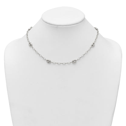 Sterling Silver Puffed Anchor/Mariner Link and Chain 7-Station 17 inch with 1.5 inch Extension Necklace
