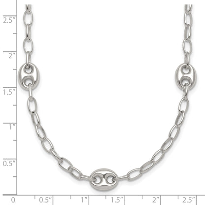Sterling Silver Puffed Anchor/Mariner Link and Chain 7-Station 17 inch with 1.5 inch Extension Necklace