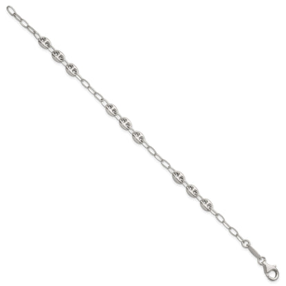 Sterling Silver Puffed Anchor/Mariner Link and Chain 8 inch Bracelet