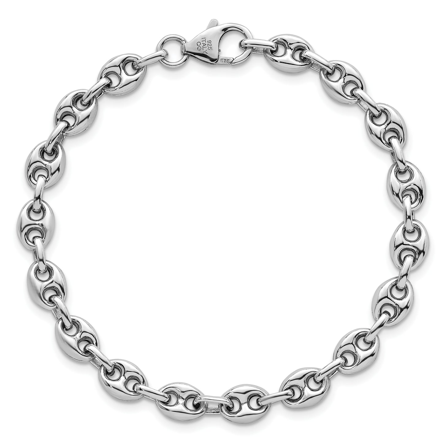 Sterling Silver Rhodium-plated Puffed Anchor/Mariner Link 7.5 inch Bracelet