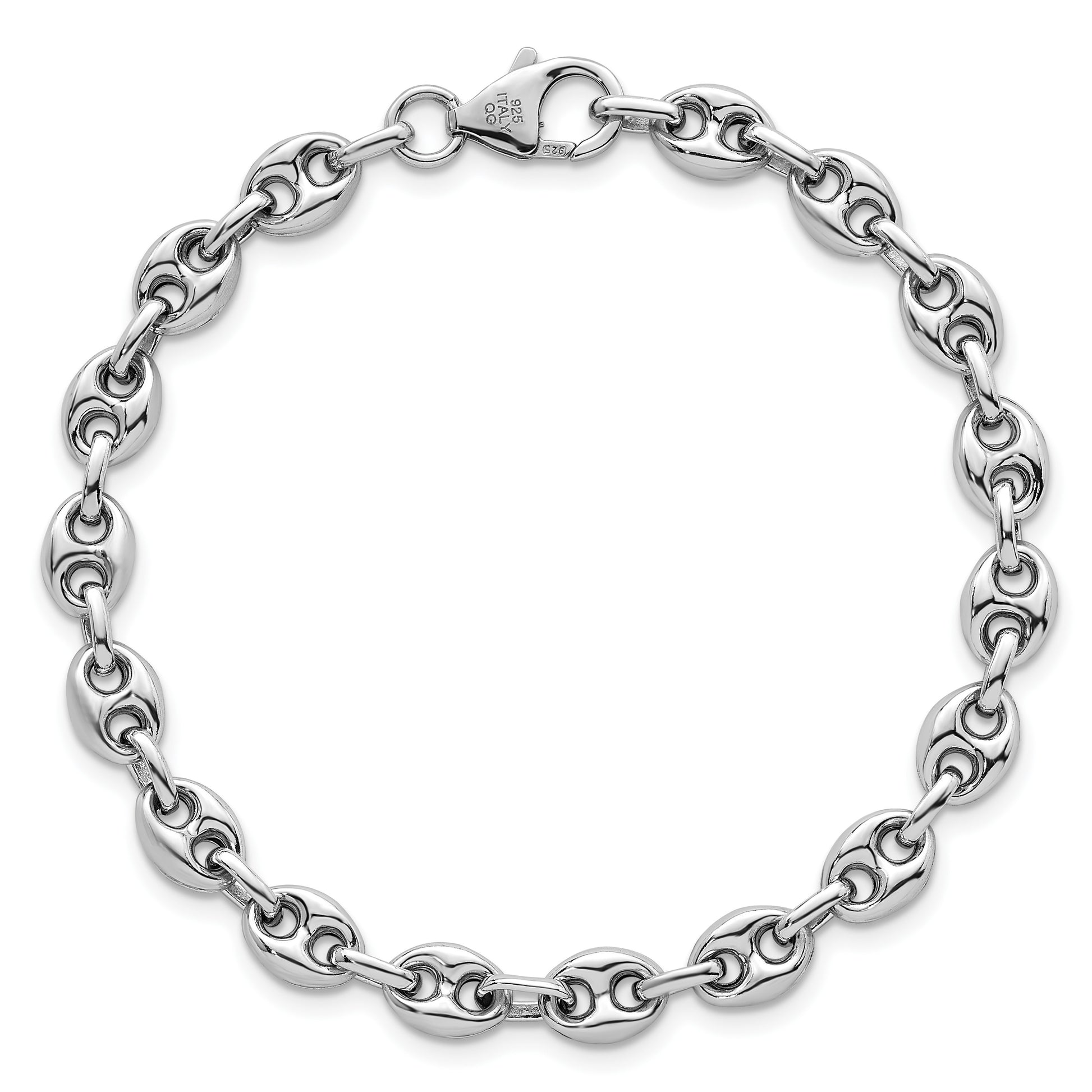 Sterling Silver Rhodium-plated Puffed Anchor/Mariner Link 7.5 inch Bracelet