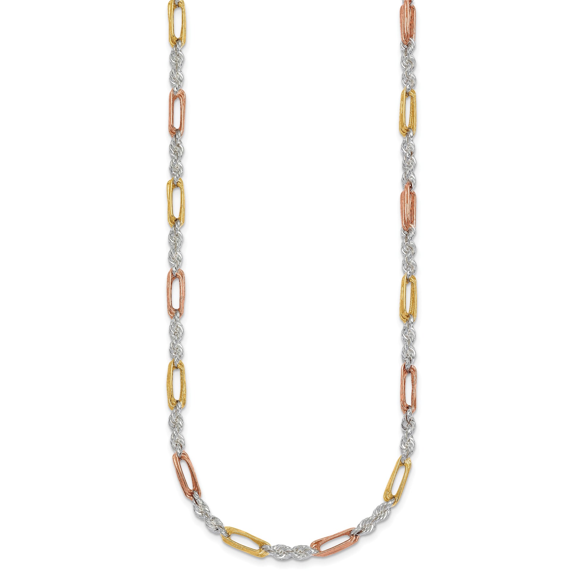 Sterling Silver Rose-tone and Gold-tone Polished 4.0mm Figaro Rope 18 Inch Necklace