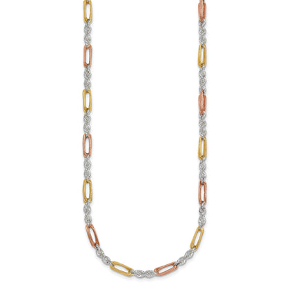 Sterling Silver Rose-tone and Gold-tone Polished 4.0mm Figaro Rope 18 Inch Necklace