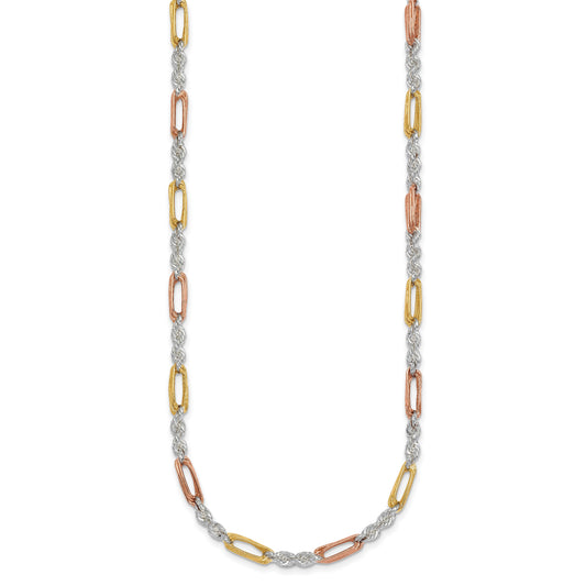 Sterling Silver Rose-tone and Gold-tone Polished 4.0mm Figaro Rope 18 Inch Necklace
