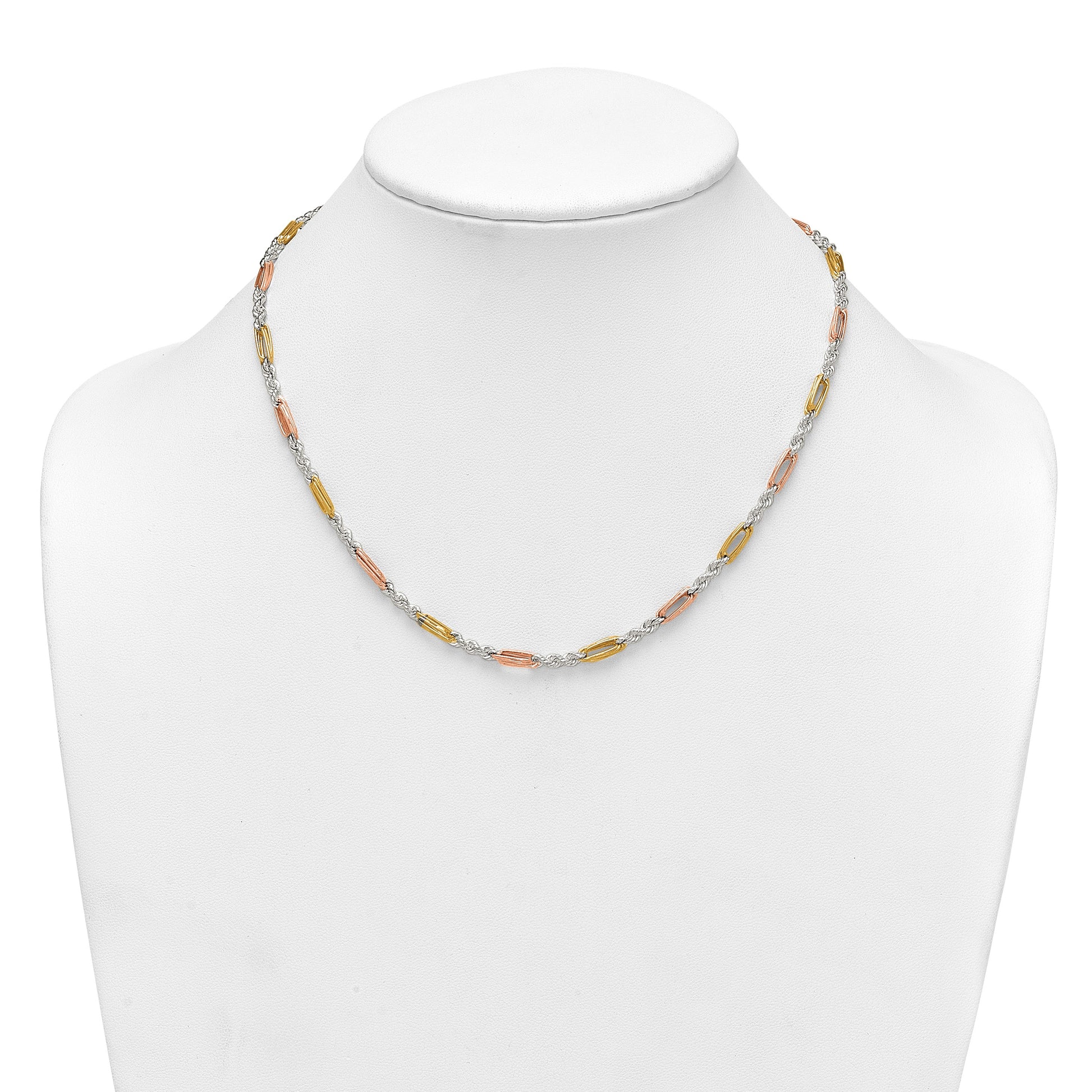 Sterling Silver Rose-tone and Gold-tone Polished 4.0mm Figaro Rope 18 Inch Necklace
