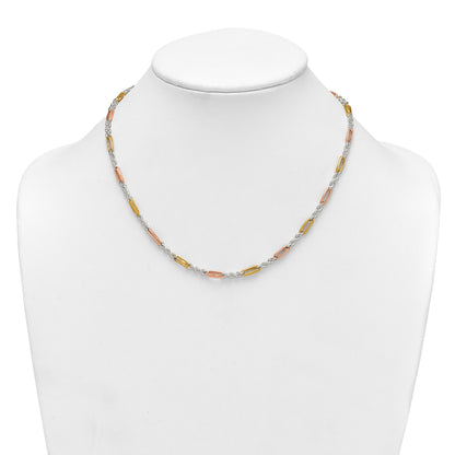 Sterling Silver Rose-tone and Gold-tone Polished 4.0mm Figaro Rope 18 Inch Necklace
