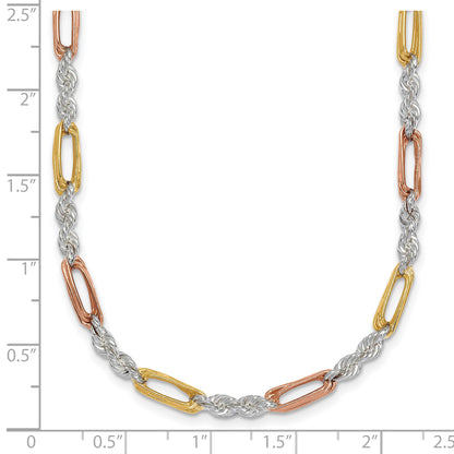 Sterling Silver Rose-tone and Gold-tone Polished 4.0mm Figaro Rope 18 Inch Necklace