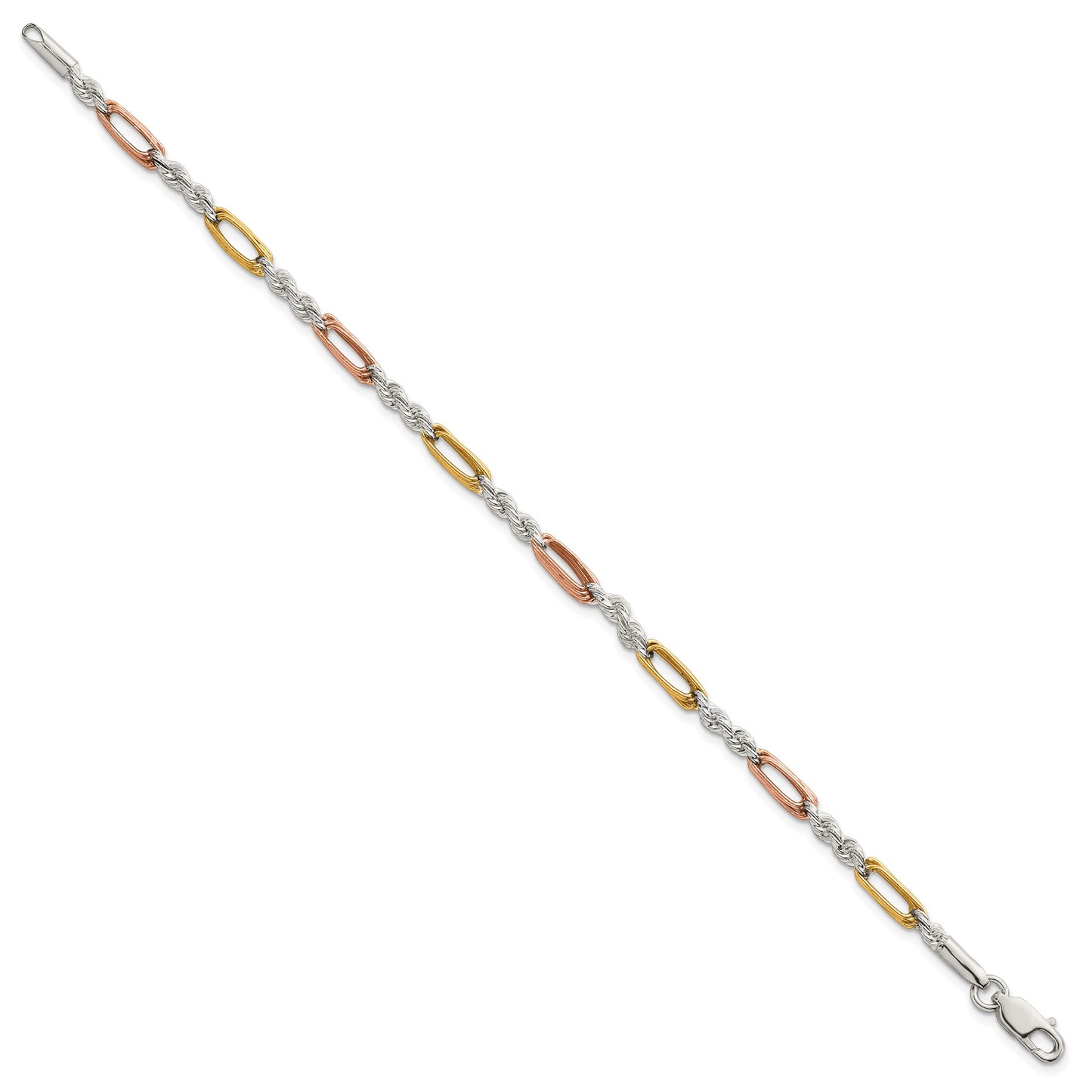 Sterling Silver Rose-tone and Gold-tone Polished 4.0mm Figaro Rope 7.5 Inch Bracelet