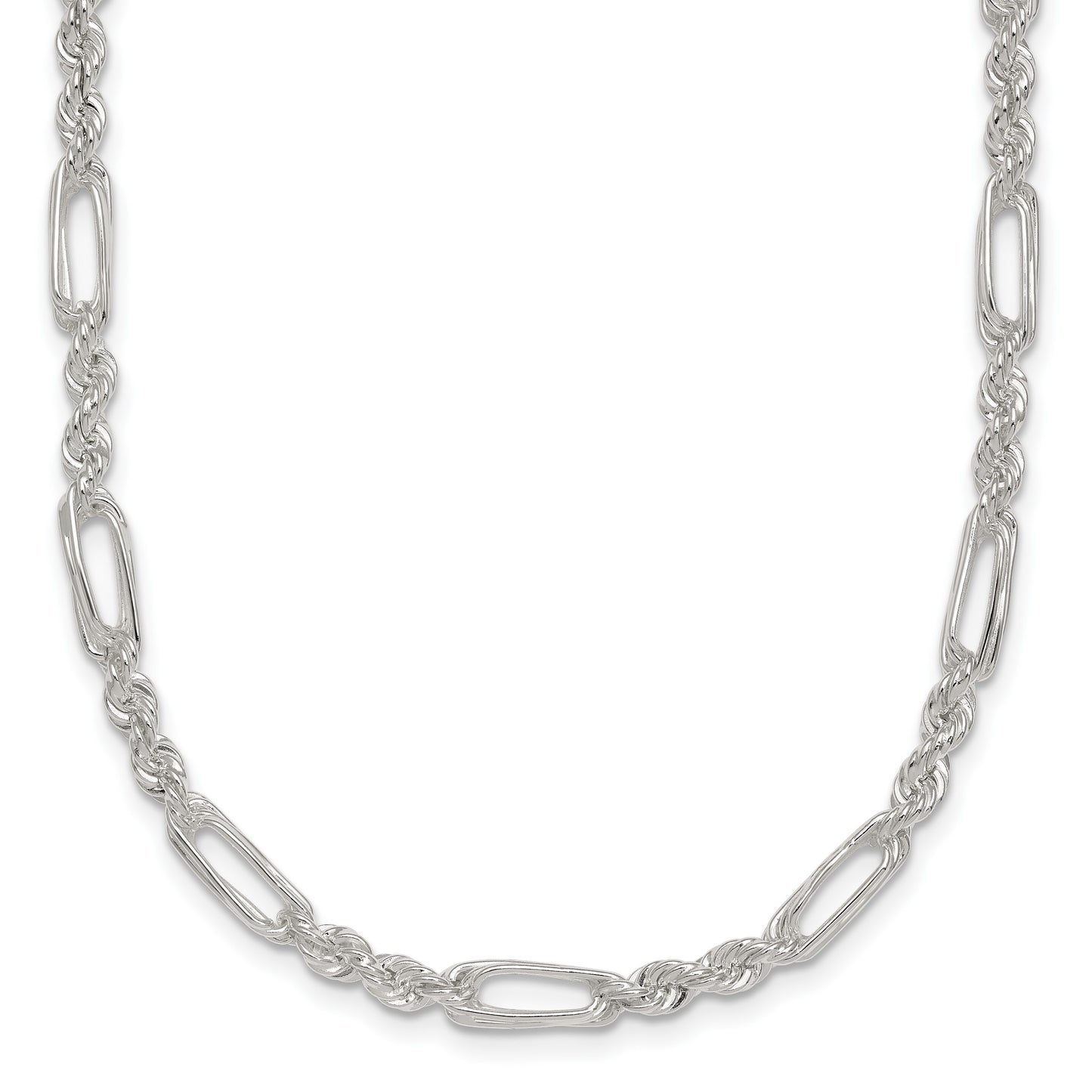 Sterling Silver Polished 4.0mm Figaro Rope 18 Inch Necklace
