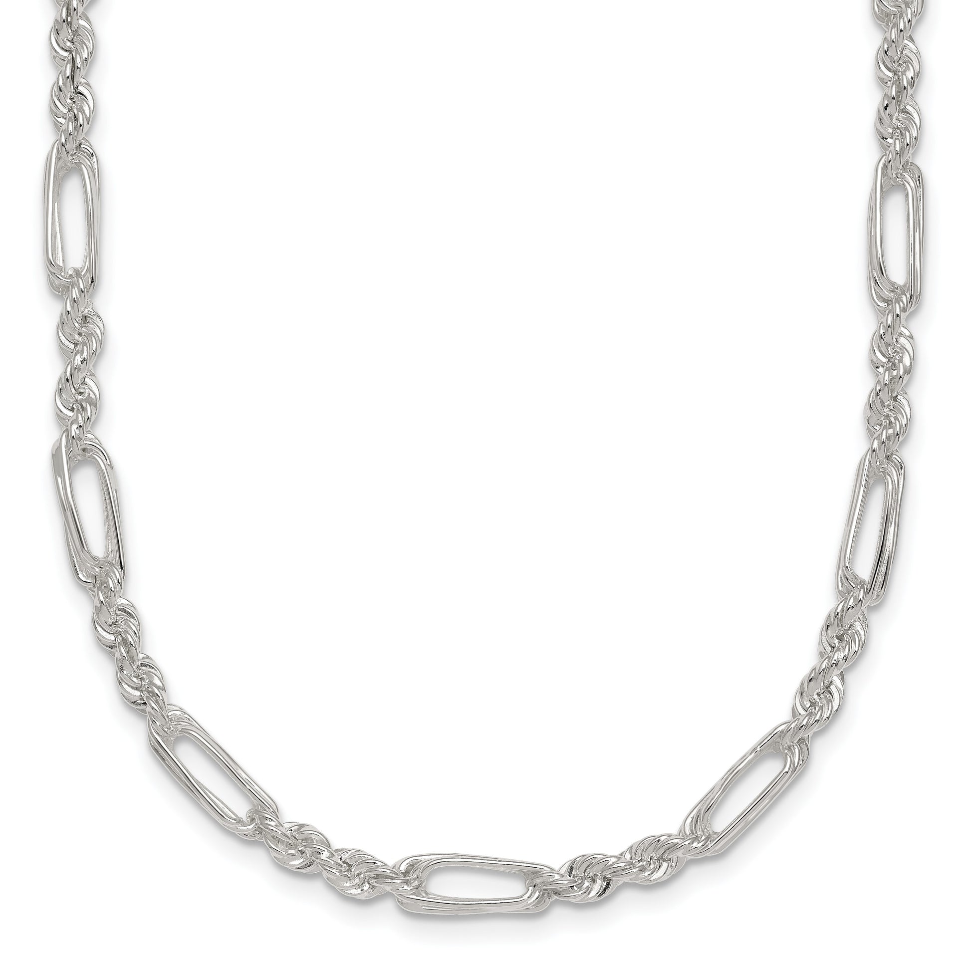 Sterling Silver Polished 4.0mm Figaro Rope 18 Inch Necklace