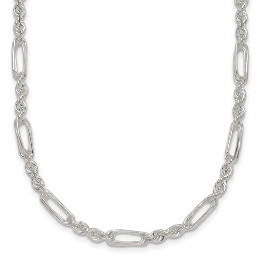 Sterling Silver Polished 4.0mm Figaro Rope 18 Inch Necklace