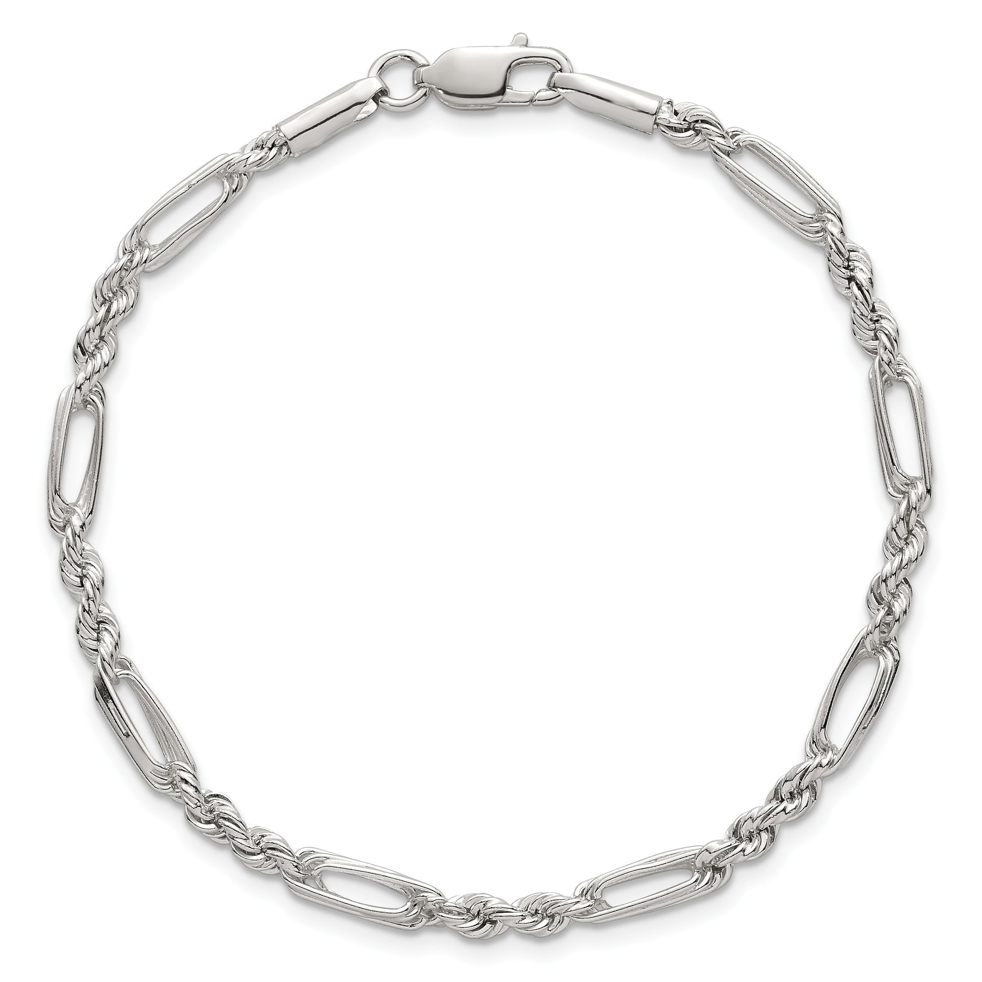 Sterling Silver Polished 4.0mm Figaro Rope 7.5 Inch Bracelet