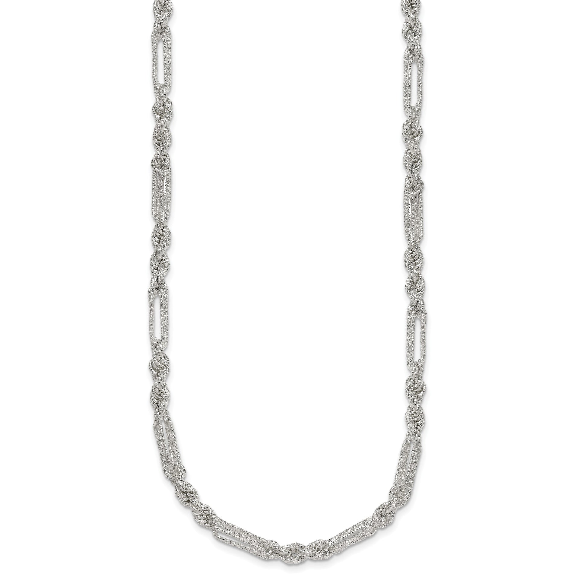 Sterling Silver Polished Textured 4.5mm Figaro Rope 18 inch Necklace