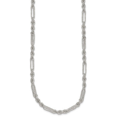 Sterling Silver Polished Textured 4.5mm Figaro Rope 18 inch Necklace