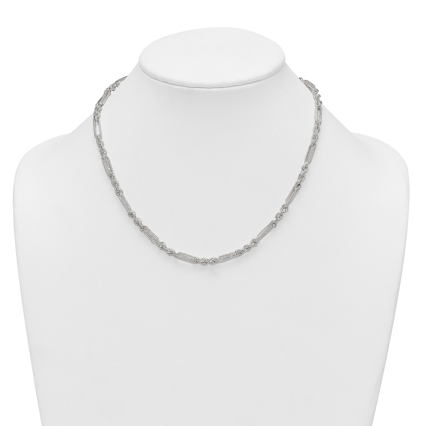 Sterling Silver Polished Textured 4.5mm Figaro Rope 18 inch Necklace