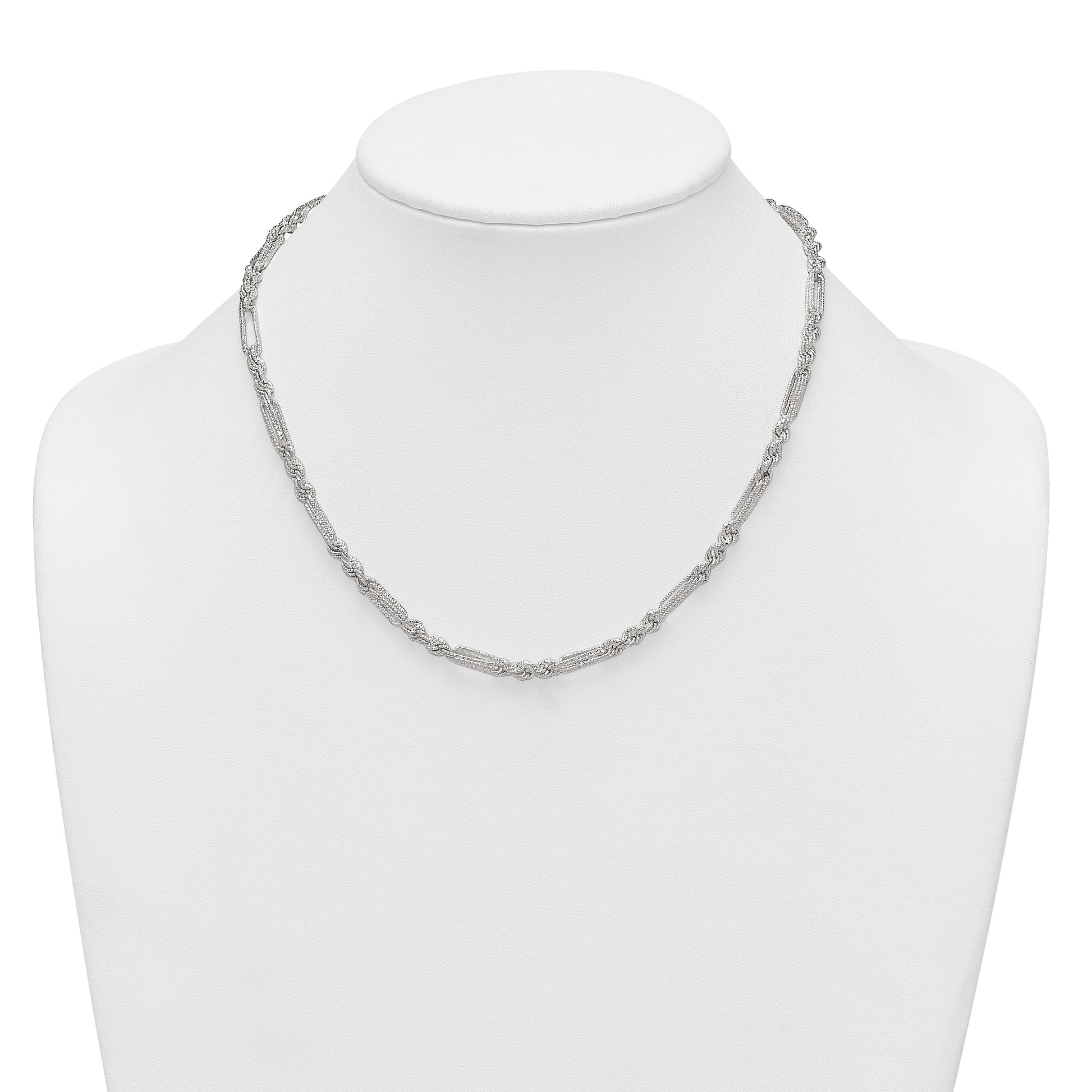 Sterling Silver Polished Textured 4.5mm Figaro Rope 18 inch Necklace