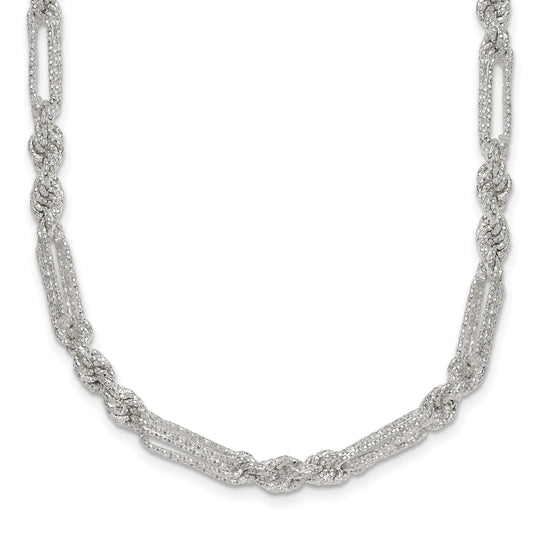 Sterling Silver Polished Textured 4.5mm Figaro Rope 18 inch Necklace