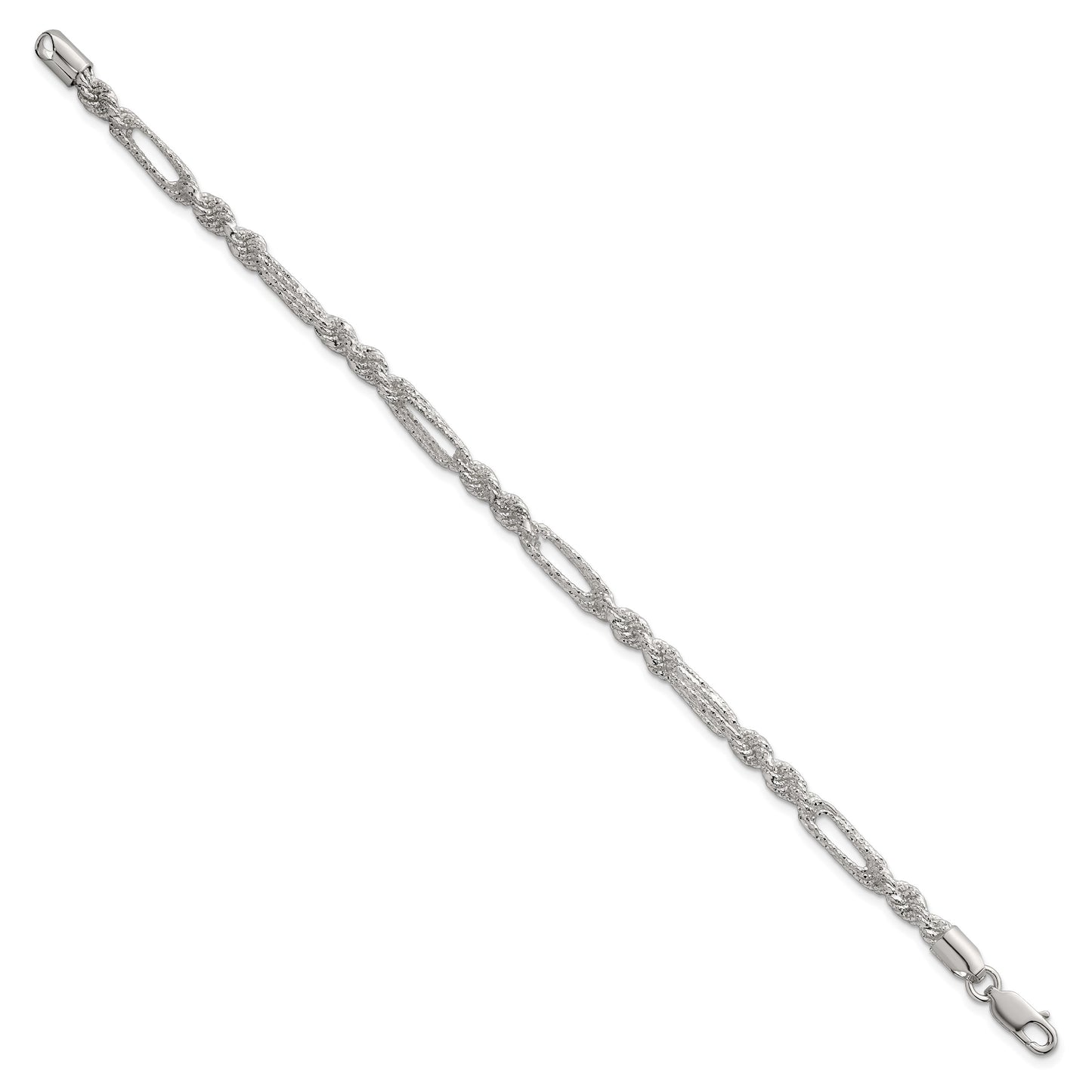 Sterling Silver Polished Textured 4.5mm Figaro Rope 7.5 inch Bracelet