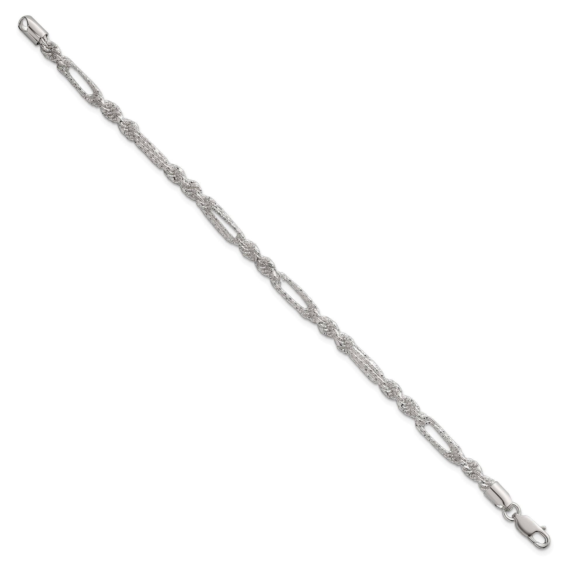 Sterling Silver Polished Textured 4.5mm Figaro Rope 7.5 inch Bracelet