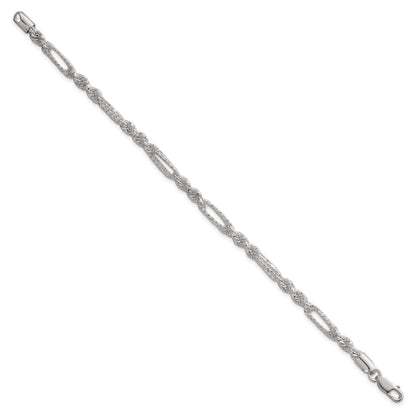 Sterling Silver Polished Textured 4.5mm Figaro Rope 7.5 inch Bracelet