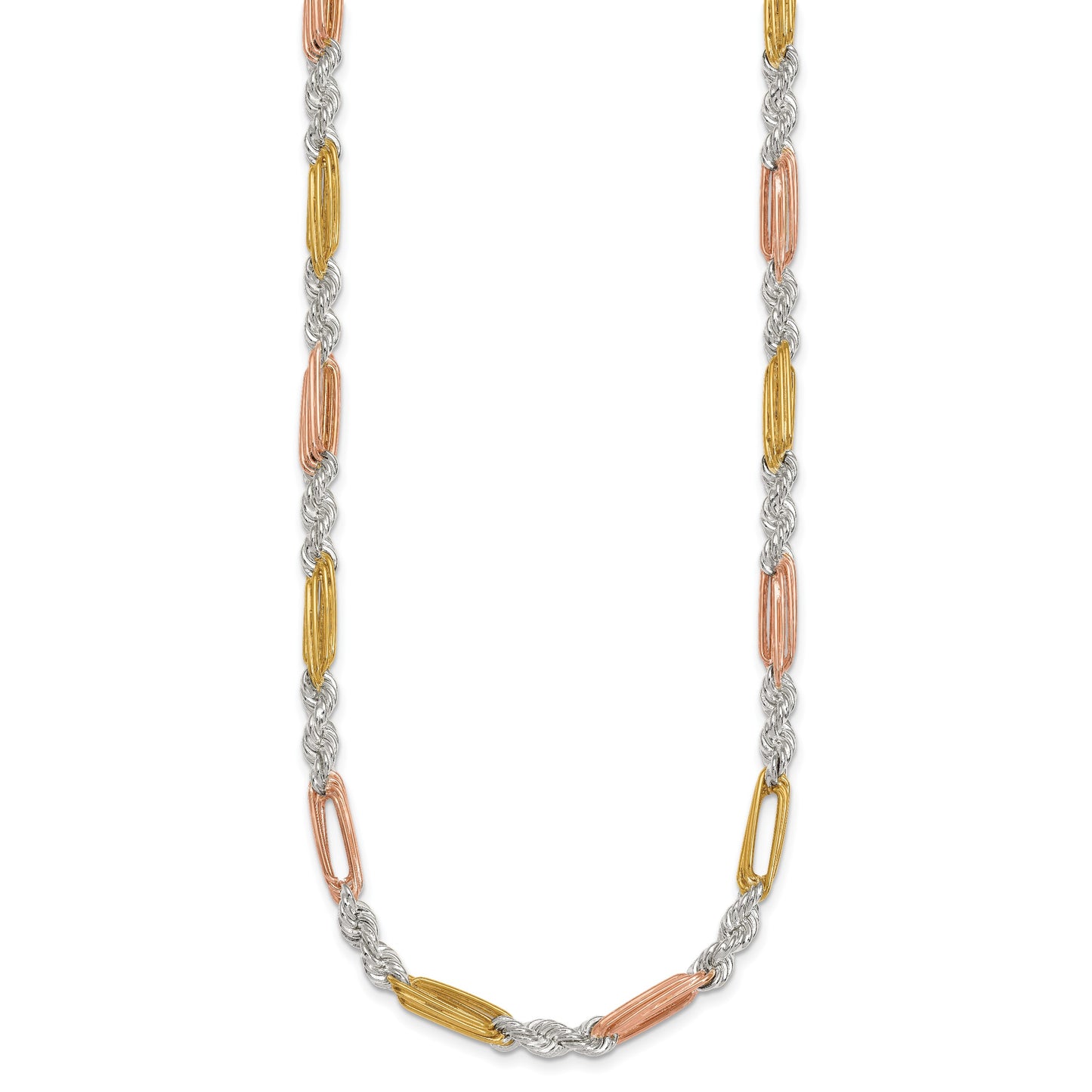 Sterling Silver Rose-tone and Gold-tone Polished 4.5mm Figaro Rope 18 Inch Necklace