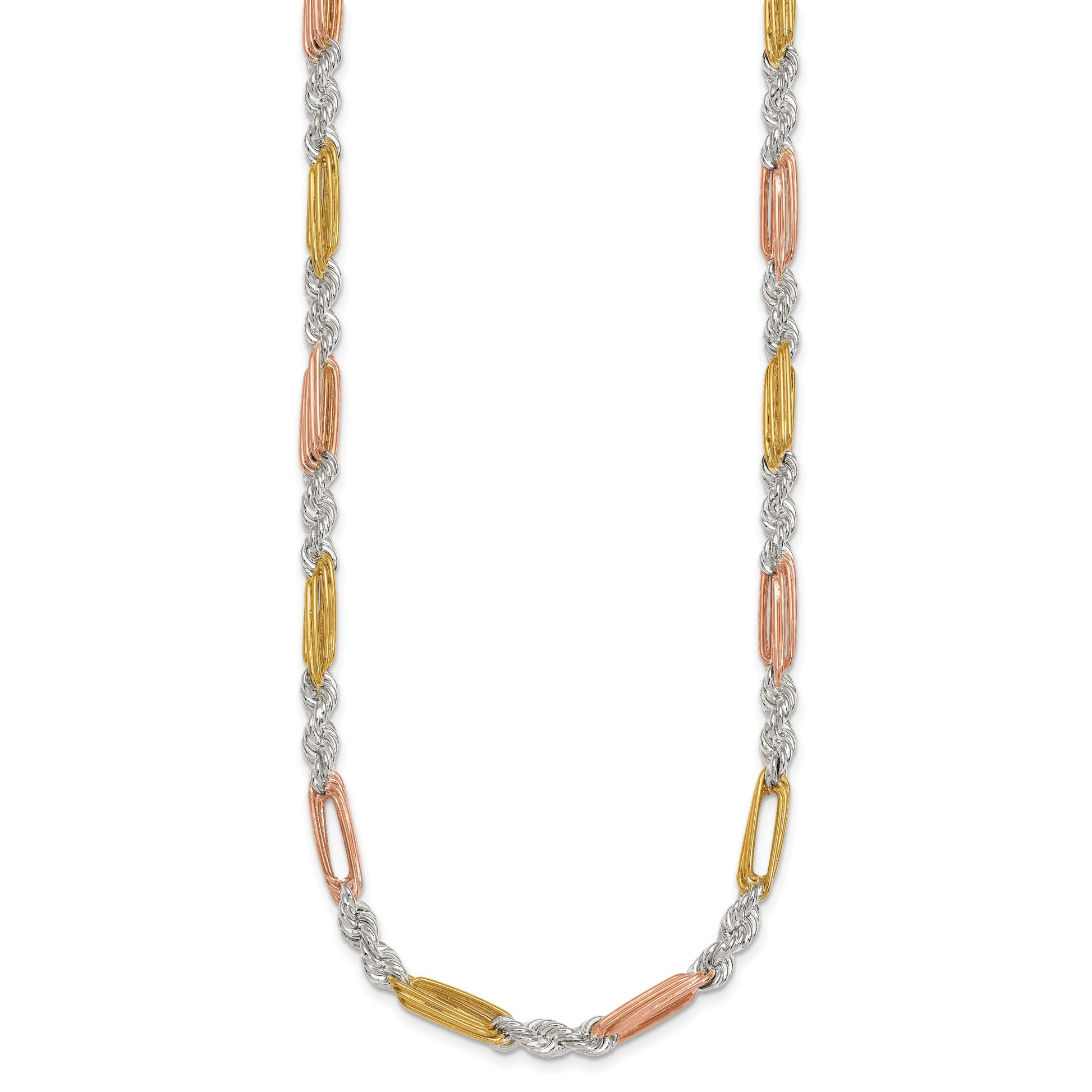 Sterling Silver Rose-tone and Gold-tone Polished 4.5mm Figaro Rope 18 Inch Necklace
