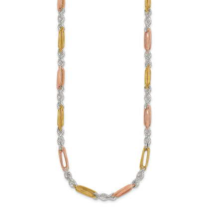 Sterling Silver Rose-tone and Gold-tone Polished 4.5mm Figaro Rope 18 Inch Necklace
