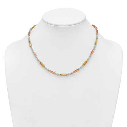 Sterling Silver Rose-tone and Gold-tone Polished 4.5mm Figaro Rope 18 Inch Necklace