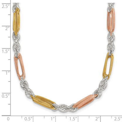 Sterling Silver Rose-tone and Gold-tone Polished 4.5mm Figaro Rope 18 Inch Necklace