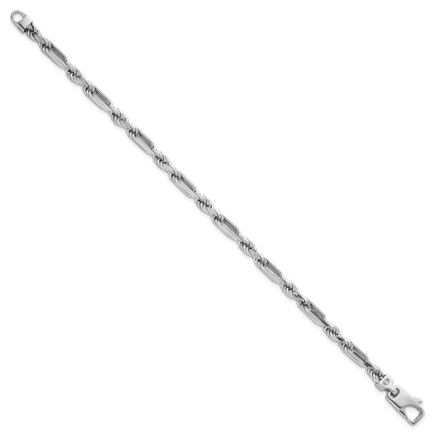 Sterling Silver Rhodium-plated Polished 4.75mm Figaro Rope Chain 8 inch Bracelet