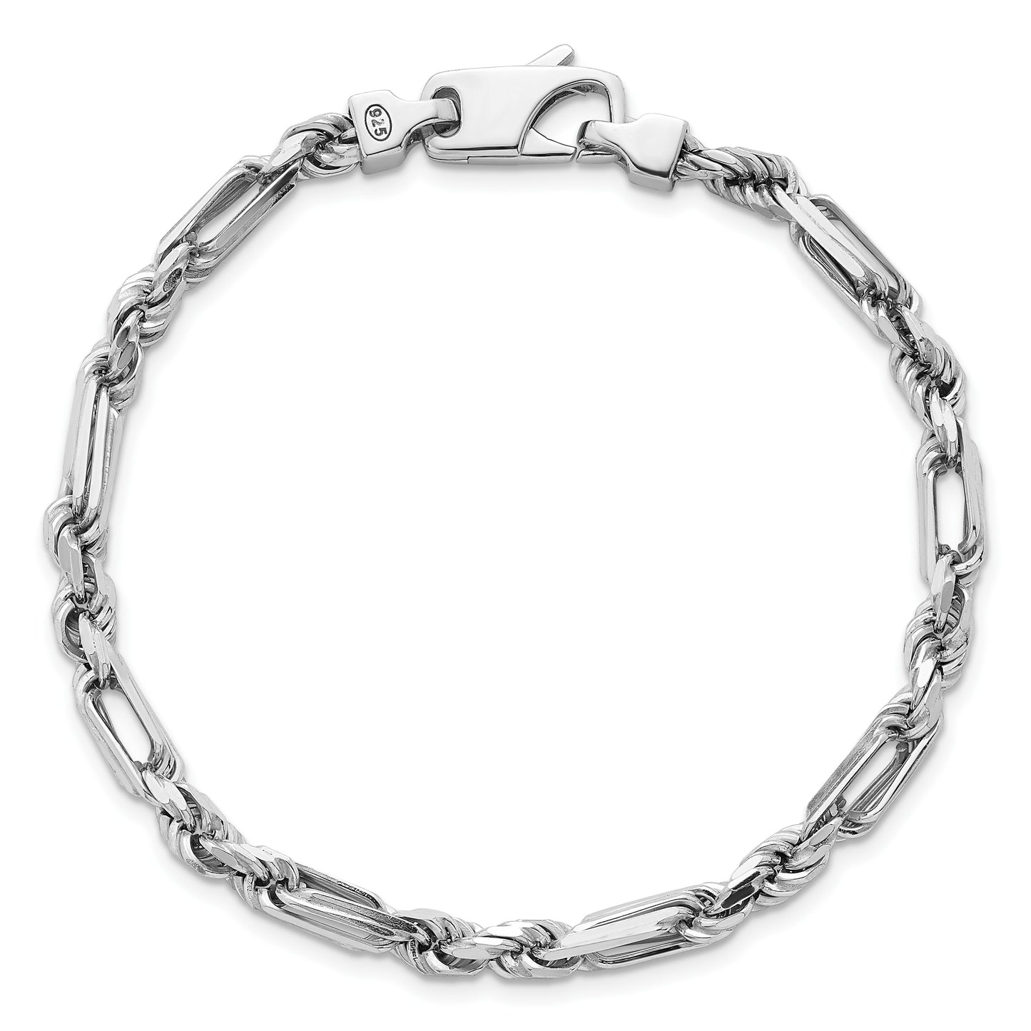 Sterling Silver Rhodium-plated Polished 4.75mm Figaro Rope Chain 8 inch Bracelet