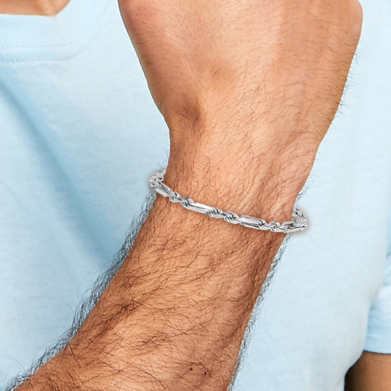 Sterling Silver Rhodium-plated Polished 4.75mm Figaro Rope Chain 8 inch Bracelet