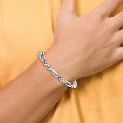 Sterling Silver Rhodium-plated Polished 5.5mm Figaro Rope Chain 8 inch Bracelet