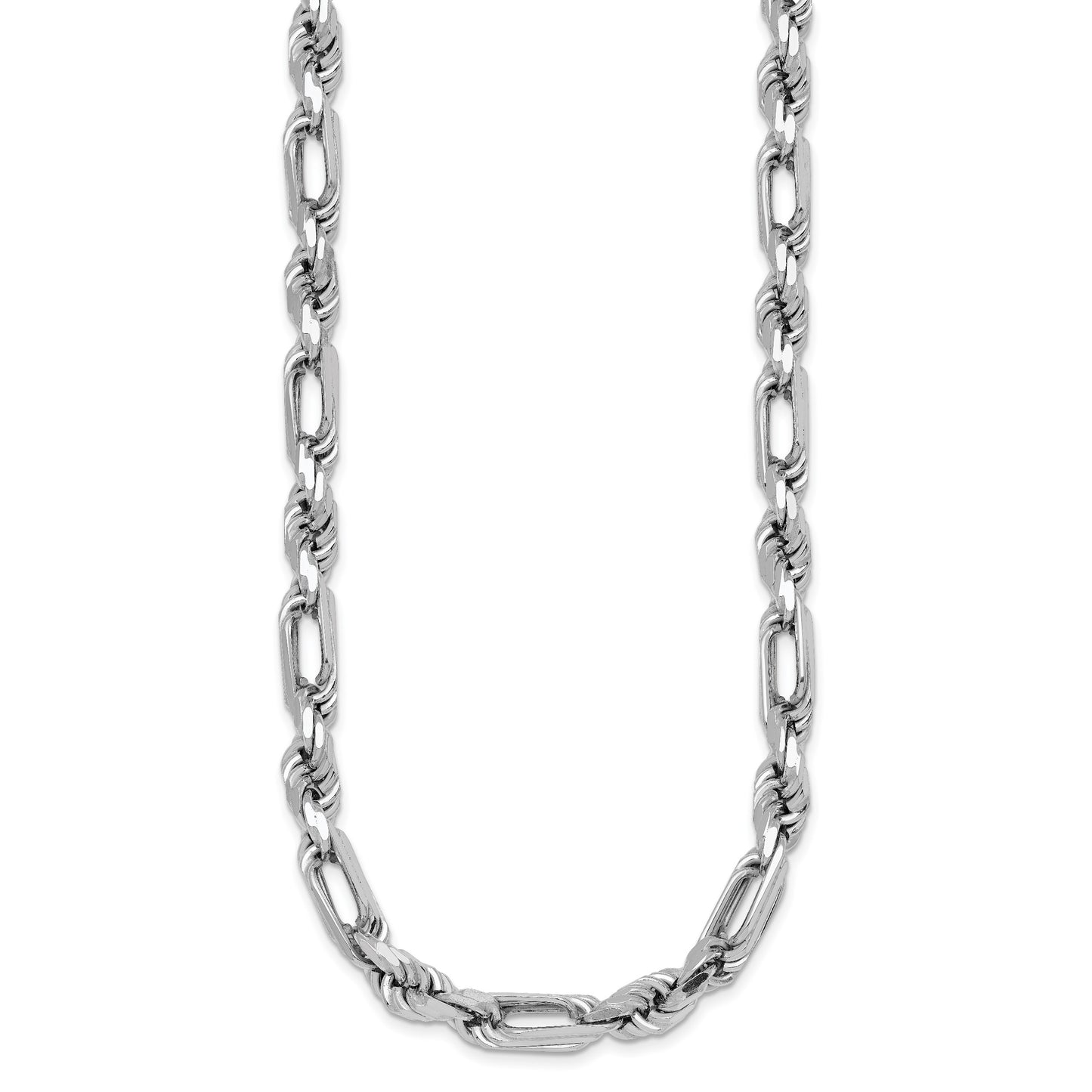 Sterling Silver Rhodium-plated Polished 7.00mm Figaro Rope Chain 19.75 inch Necklace