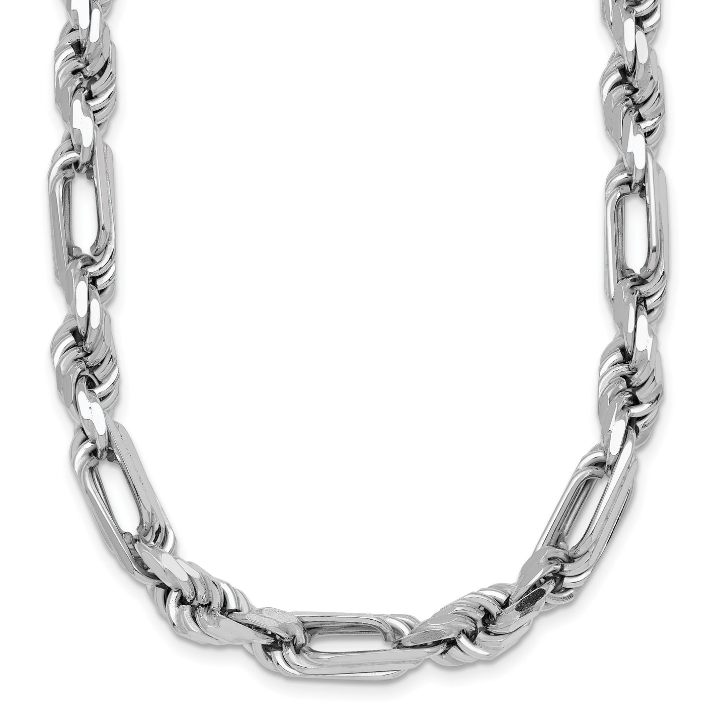 Sterling Silver Rhodium-plated Polished 7.00mm Figaro Rope Chain 19.75 inch Necklace