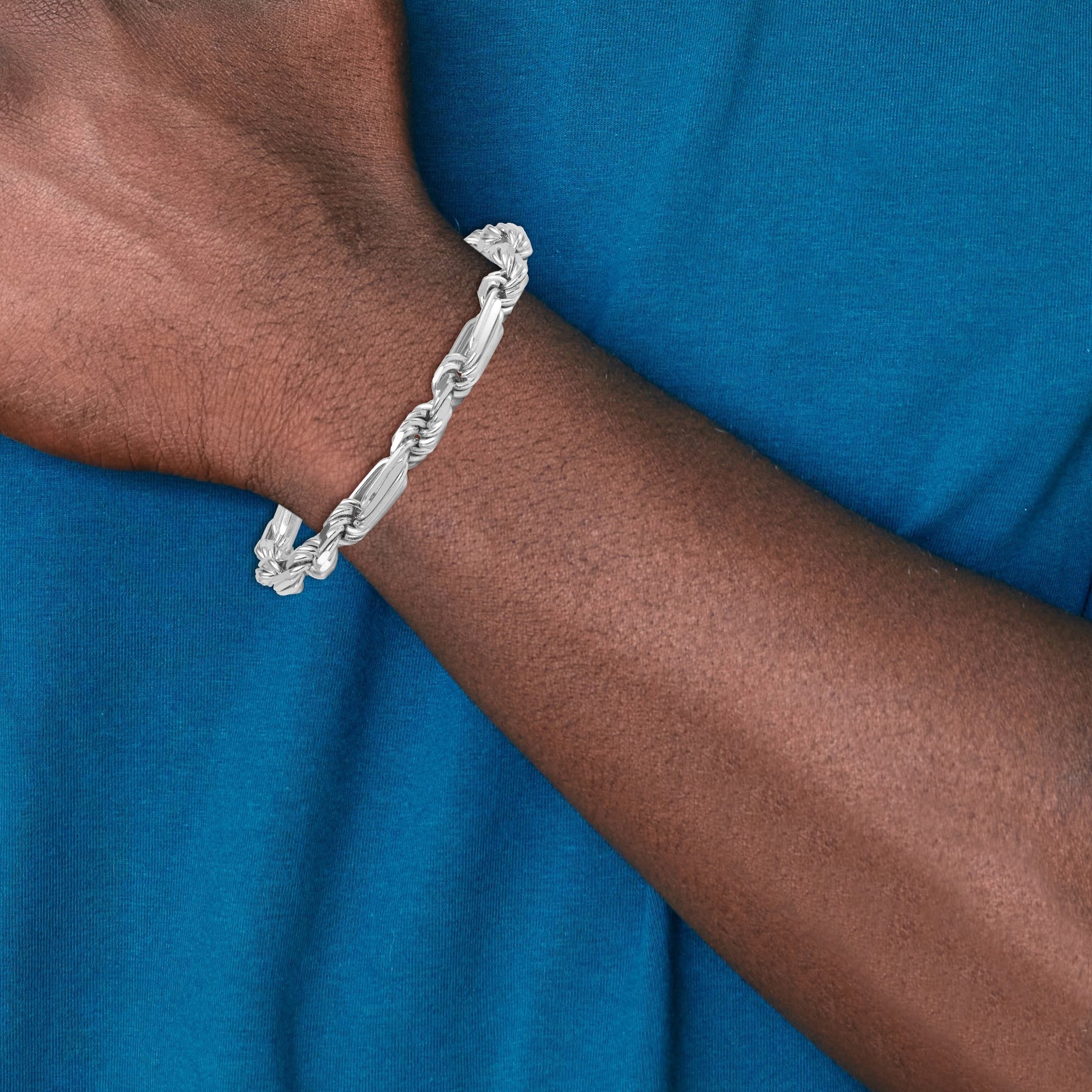 Sterling Silver Rhodium-plated Polished 7.00mm Figaro Rope Chain 8 inch Bracelet