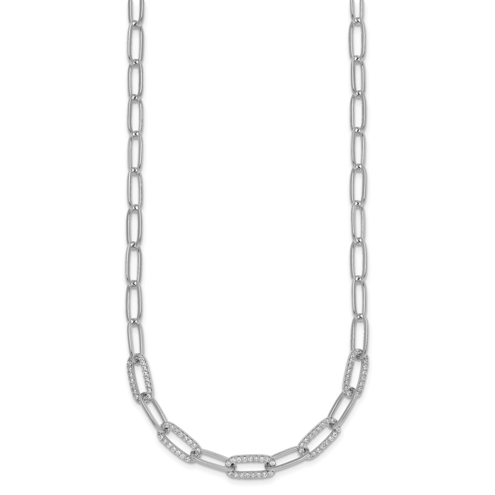Sterling Silver Rhodium-plated Polished Fancy CZ Paperclip Chain 18 Inch Necklace