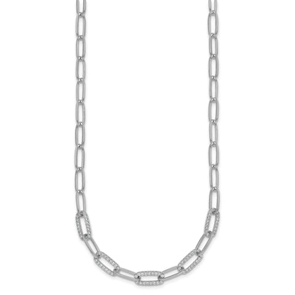 Sterling Silver Rhodium-plated Polished Fancy CZ Paperclip Chain 18 Inch Necklace