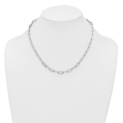 Sterling Silver Rhodium-plated Polished Fancy CZ Paperclip Chain 18 Inch Necklace