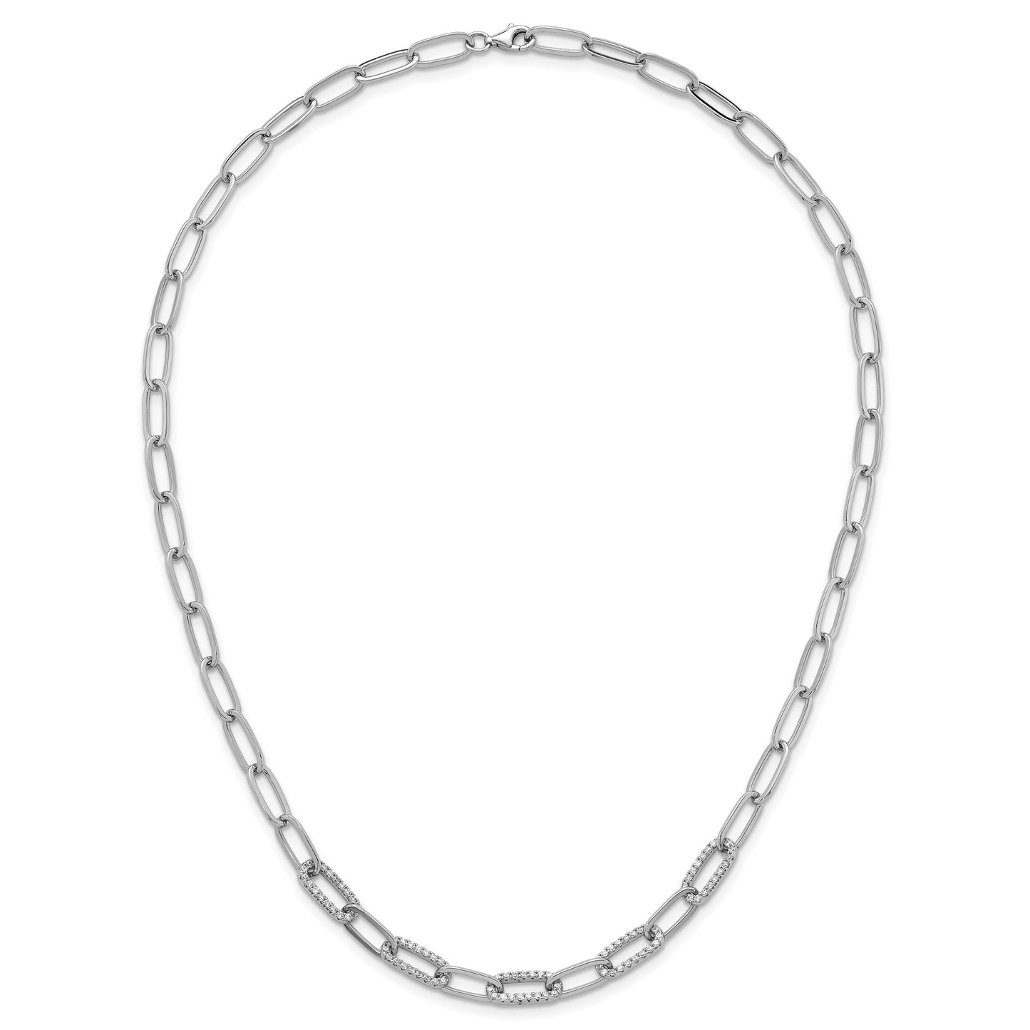 Sterling Silver Rhodium-plated Polished Fancy CZ Paperclip Chain 18 Inch Necklace
