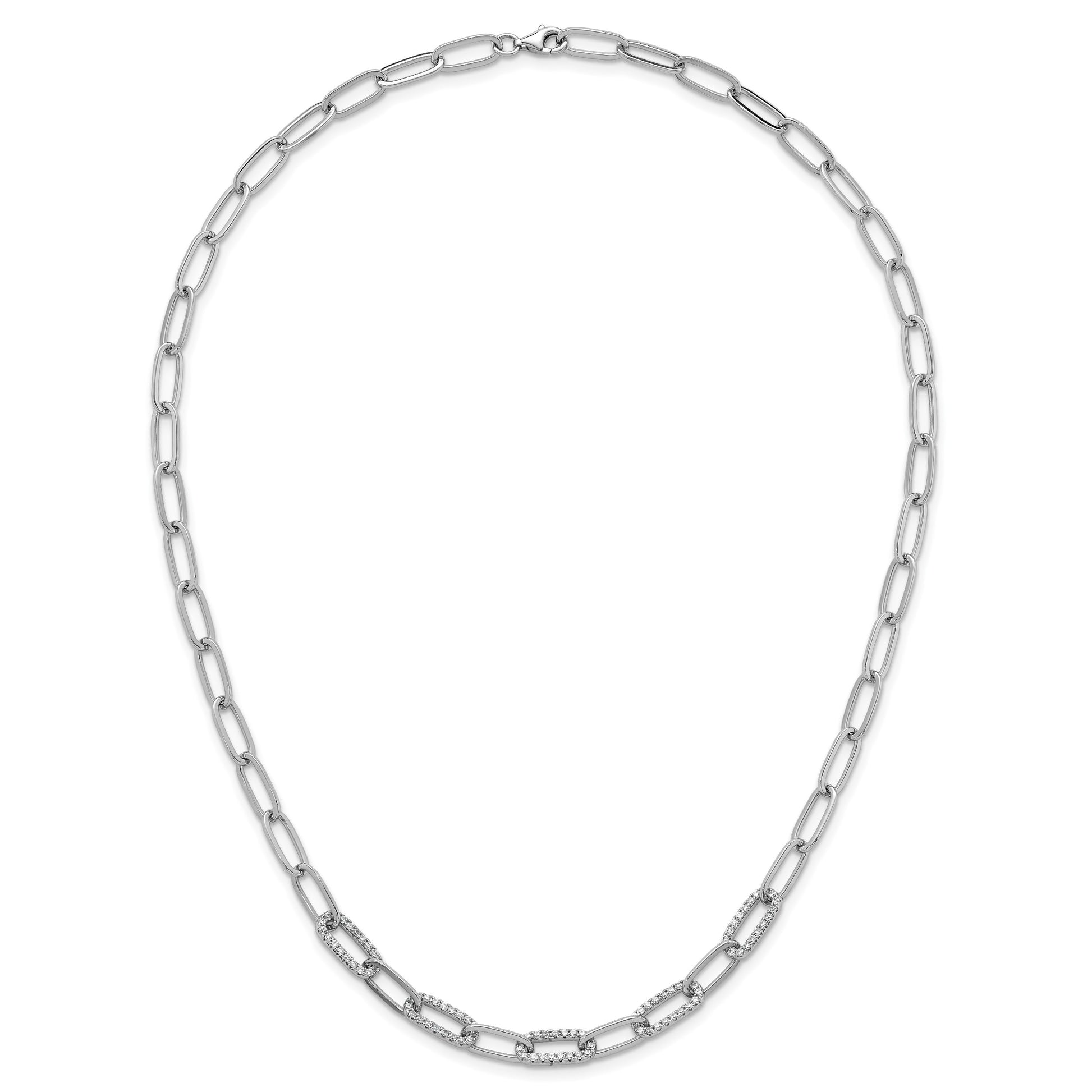 Sterling Silver Rhodium-plated Polished Fancy CZ Paperclip Chain 18 Inch Necklace