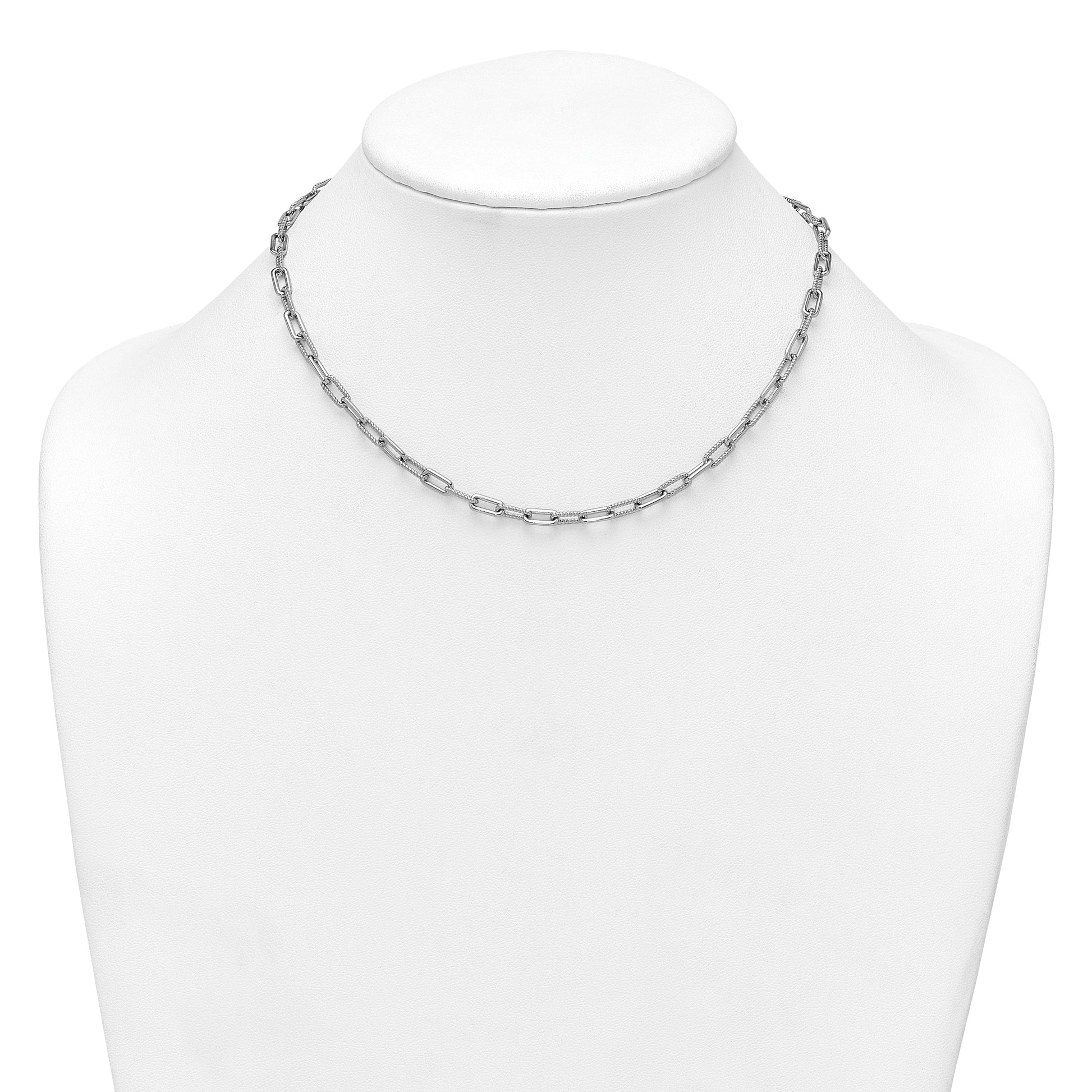 Sterling Silver Rhodium-plated Polished and Twisted Paperclip Link 16 Inch with 2 Inch Extension Necklace