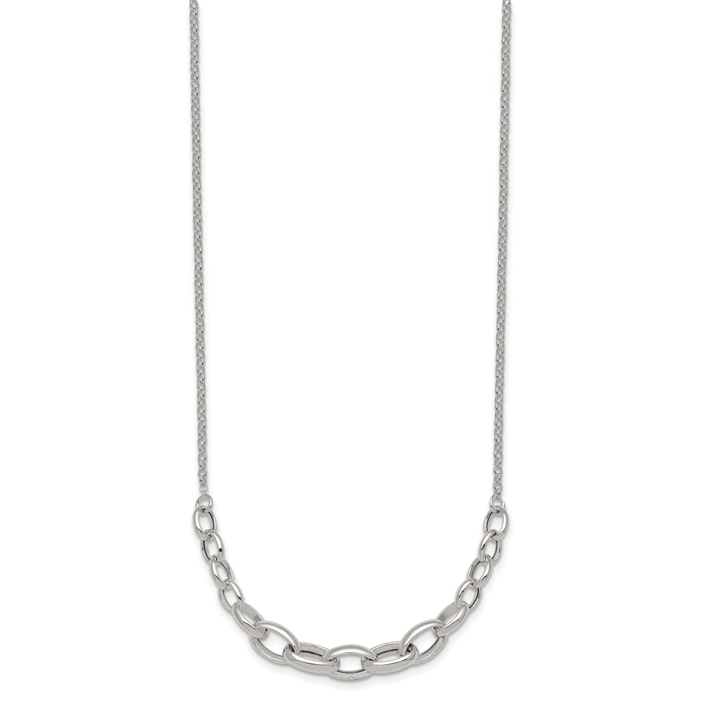 Sterling Silver Polished Fancy Graduated Cable Link 16 Inch with 2 Inch Extension Necklace
