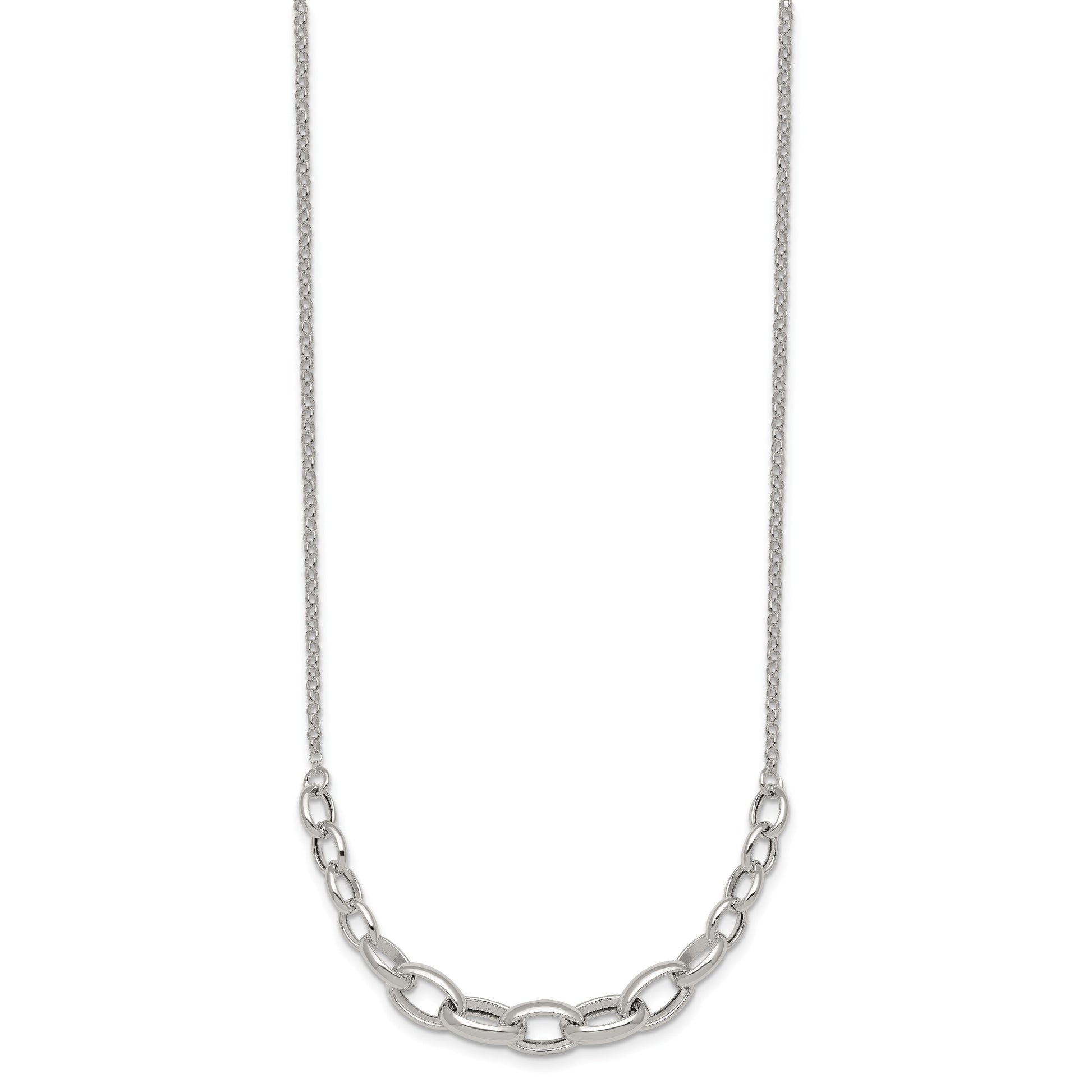 Sterling Silver Polished Fancy Graduated Cable Link 16 Inch with 2 Inch Extension Necklace