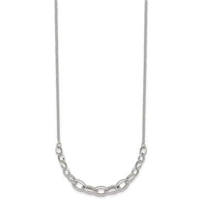 Sterling Silver Polished Fancy Graduated Cable Link 16 Inch with 2 Inch Extension Necklace