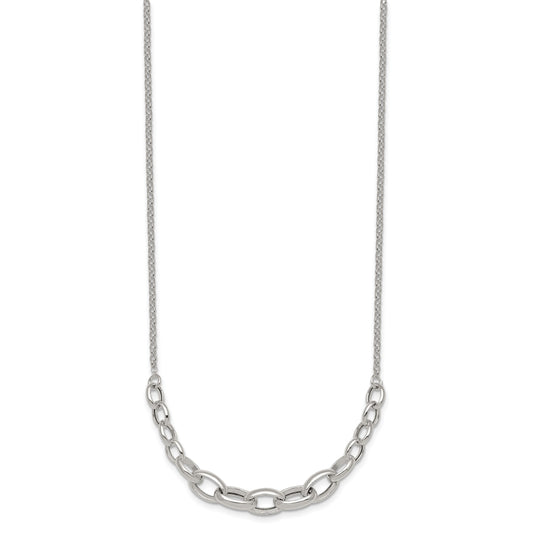 Sterling Silver Polished Fancy Graduated Cable Link 16 Inch with 2 Inch Extension Necklace