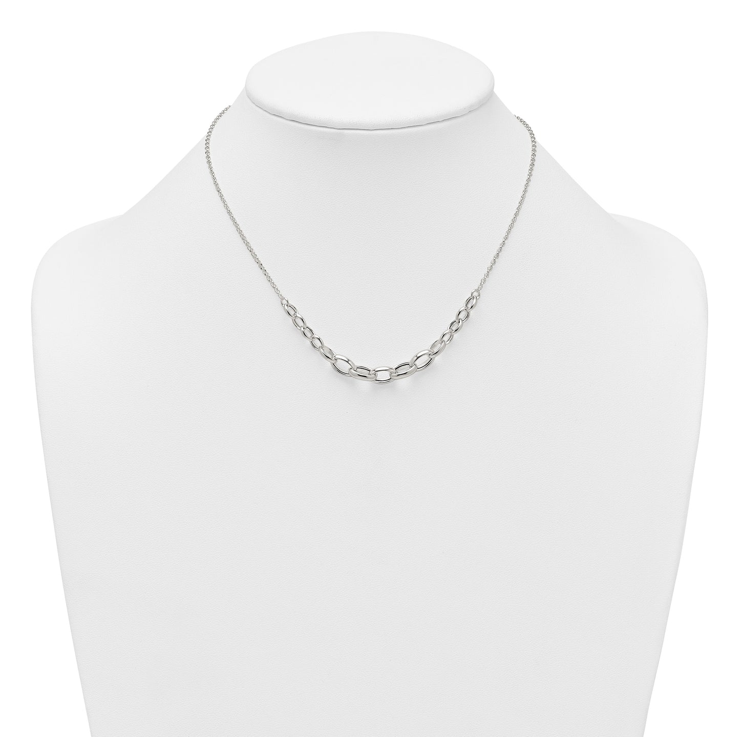 Sterling Silver Polished Fancy Graduated Cable Link 16 Inch with 2 Inch Extension Necklace