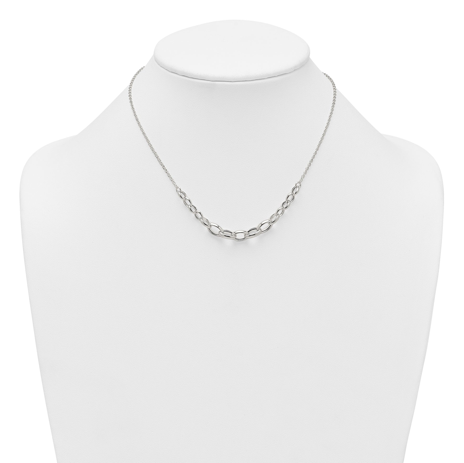 Sterling Silver Polished Fancy Graduated Cable Link 16 Inch with 2 Inch Extension Necklace