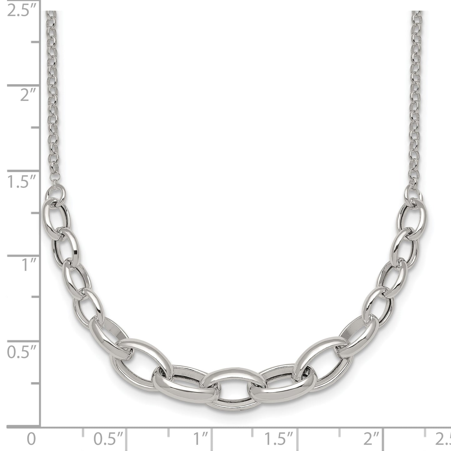 Sterling Silver Polished Fancy Graduated Cable Link 16 Inch with 2 Inch Extension Necklace